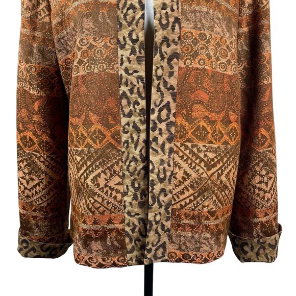 Coldwater Creek Jacket Medium Petite Leopard Jacquard Reversible Open Front NWT - Picture 3 of 14
